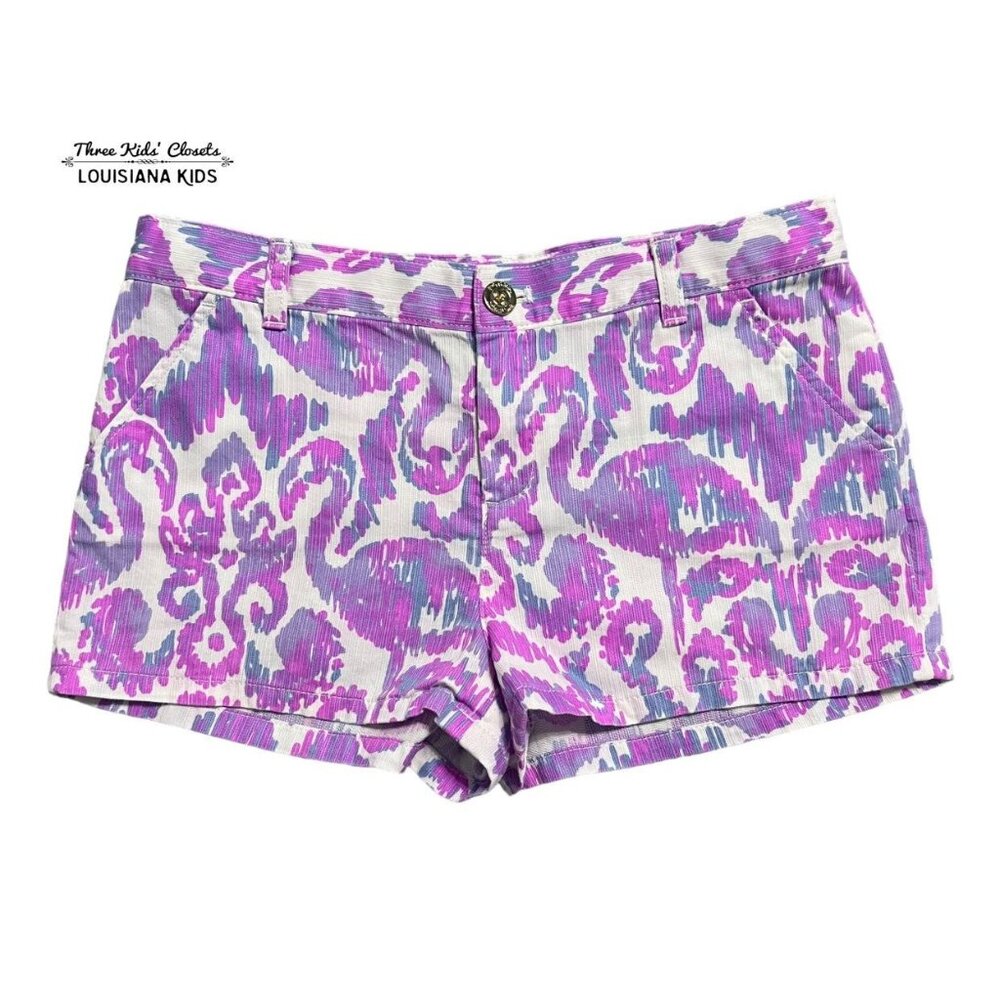 Lilly Pulitzer Sz 14 Amethyst Beach Bathers Flamingo Mini Callaghan Shorts